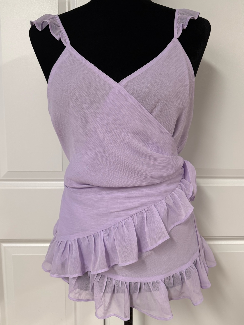 Express Wrap Front Ruffle Top